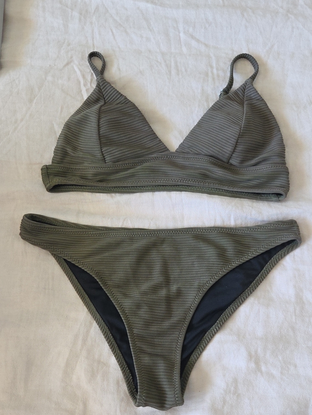 Olive Ribbed Triangle Bikini Set - Women Swim